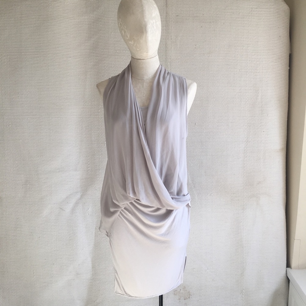All Saints Faux Wrap Layered Sleeveless Dress Gray - Picture 7 of 8